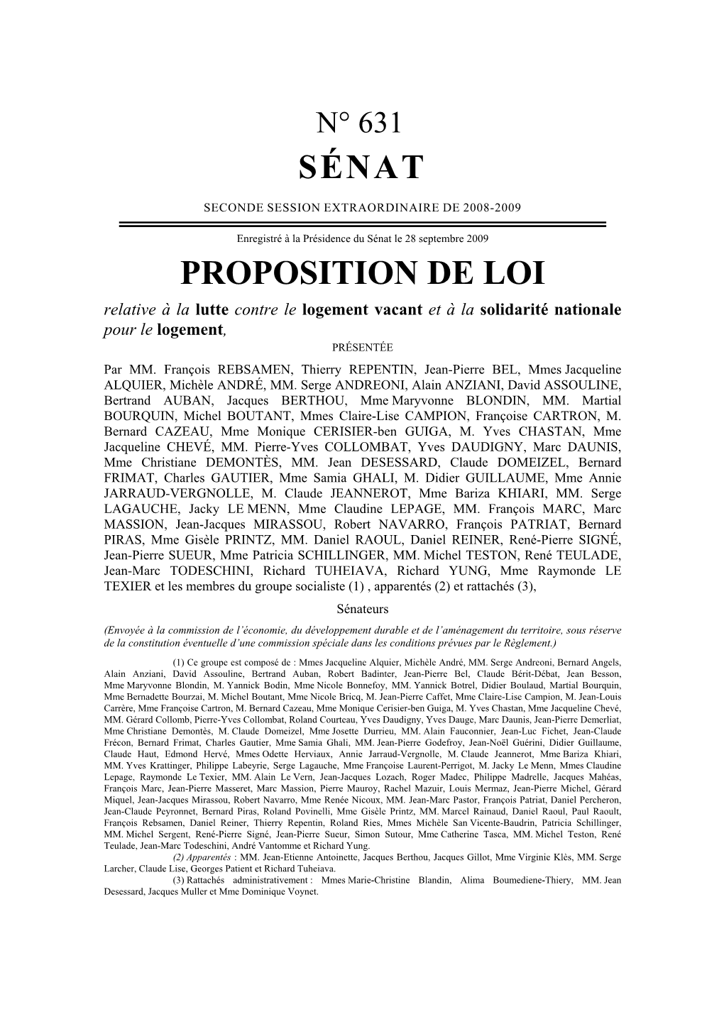 Sénat Proposition De