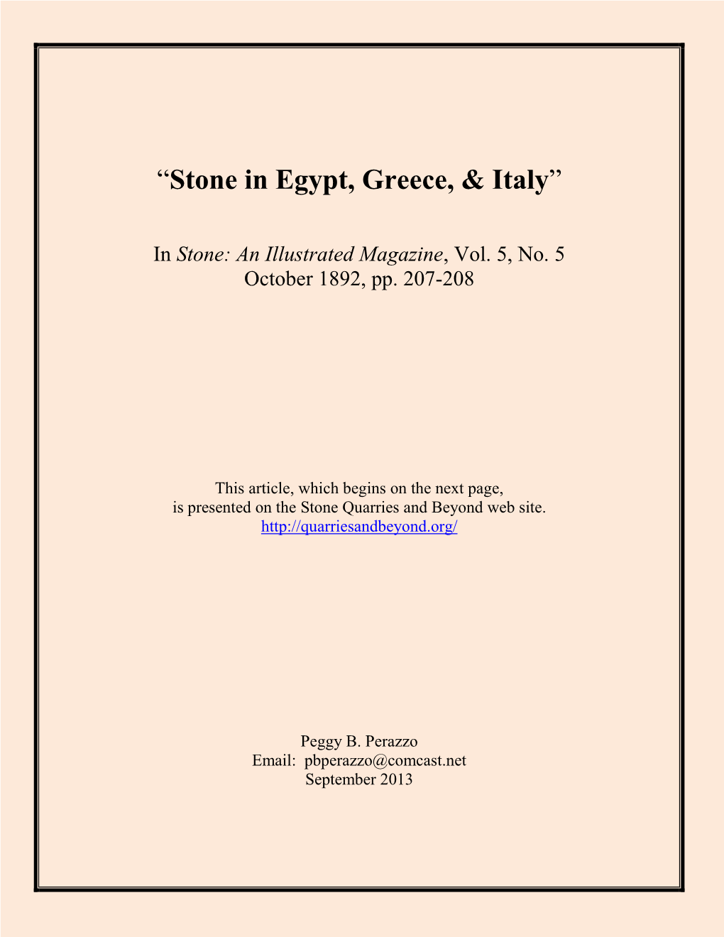 “Stone in Egypt, Greece, & Italy”