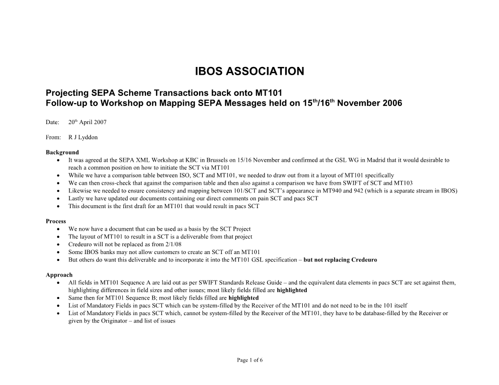 IBOS MT101 to Initiate Pacs SCT