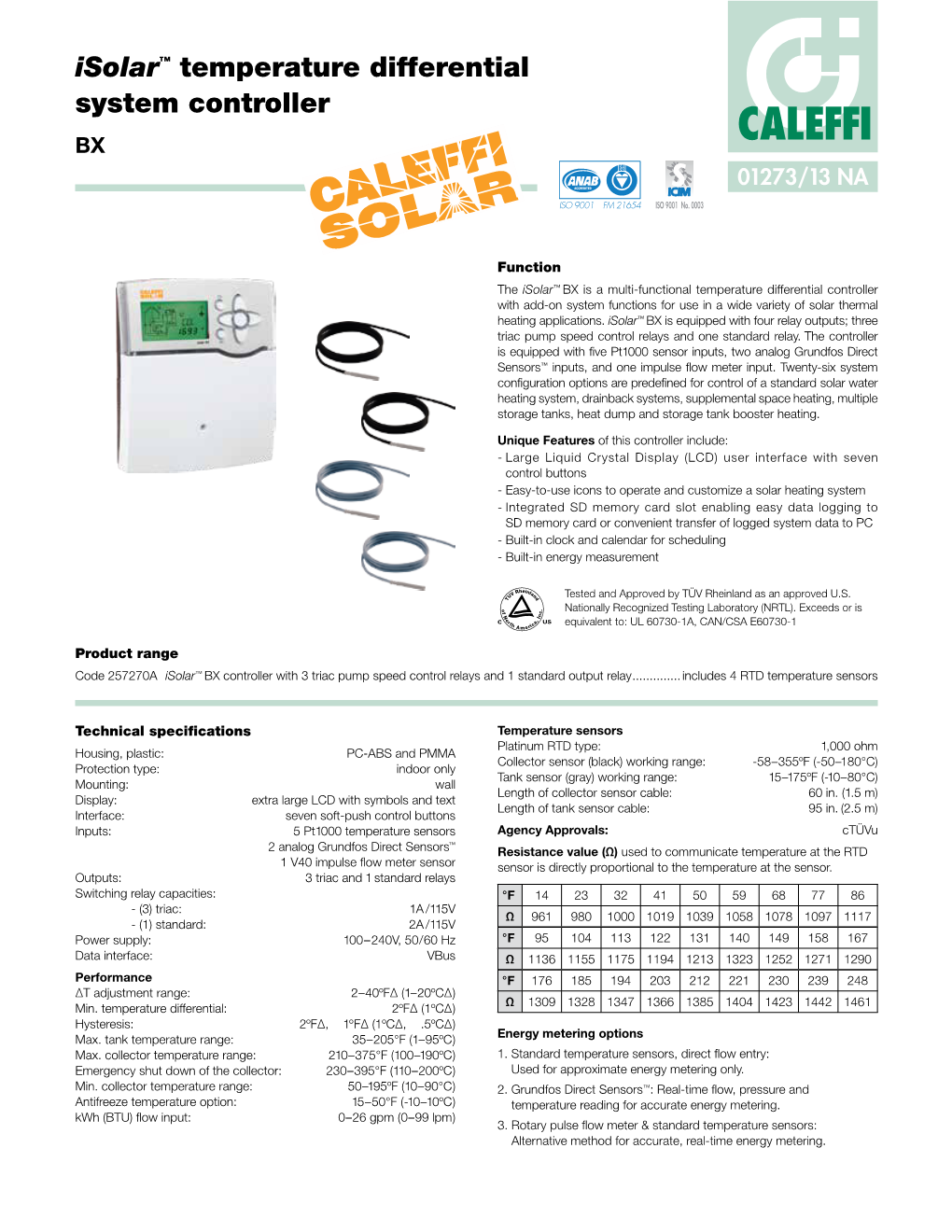 Isolar™ Temperature Differential System Controller BX CALEFFI