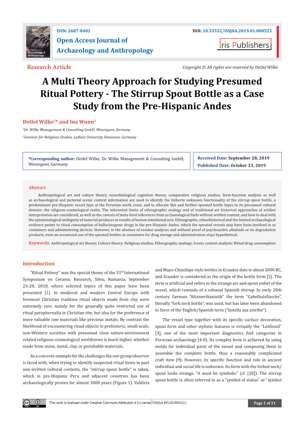 A Multi Theory Approach for Studying Presumed Ritual Pottery the Stirrup