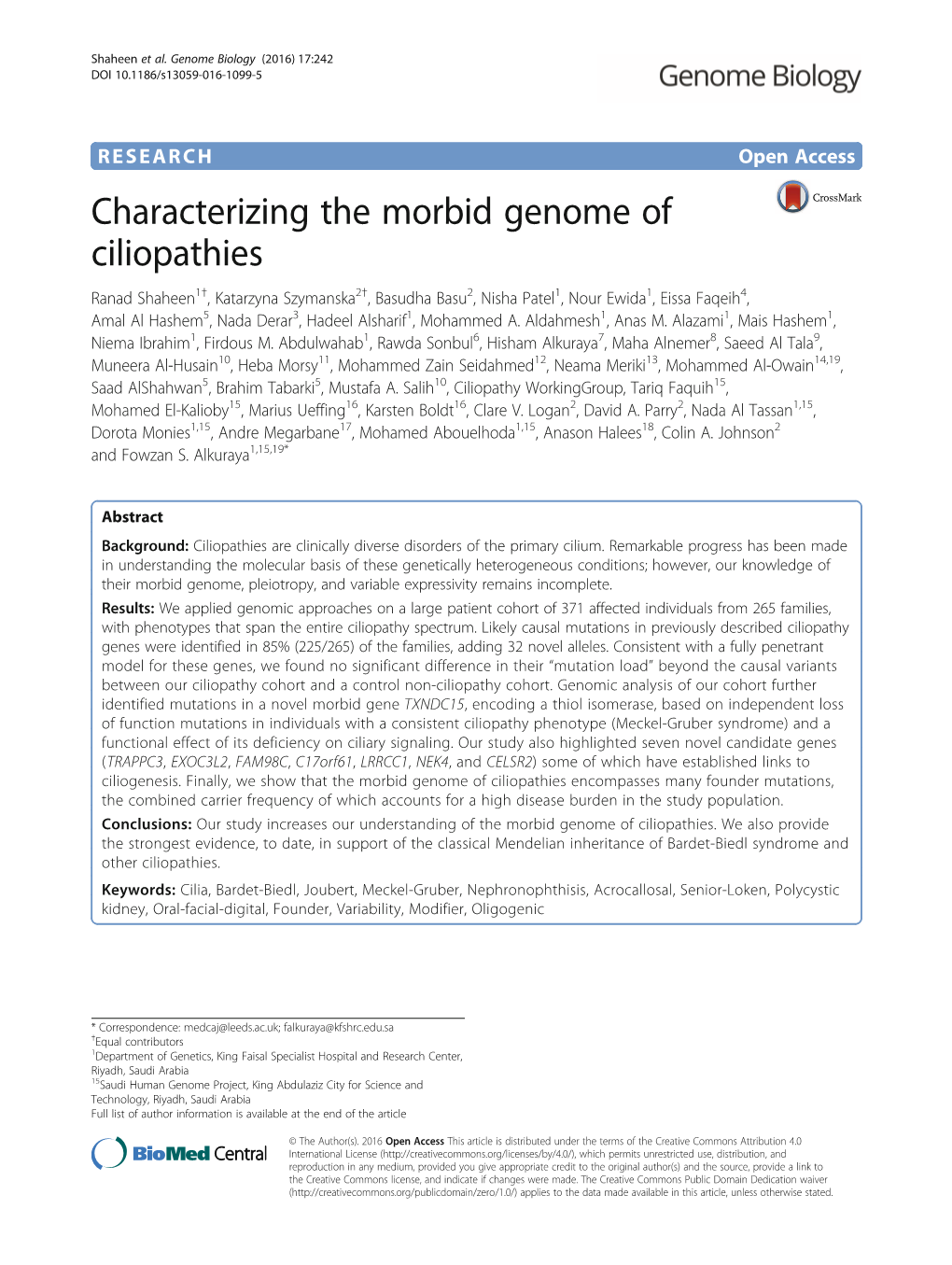 Characterizing the Morbid Genome of Ciliopathies