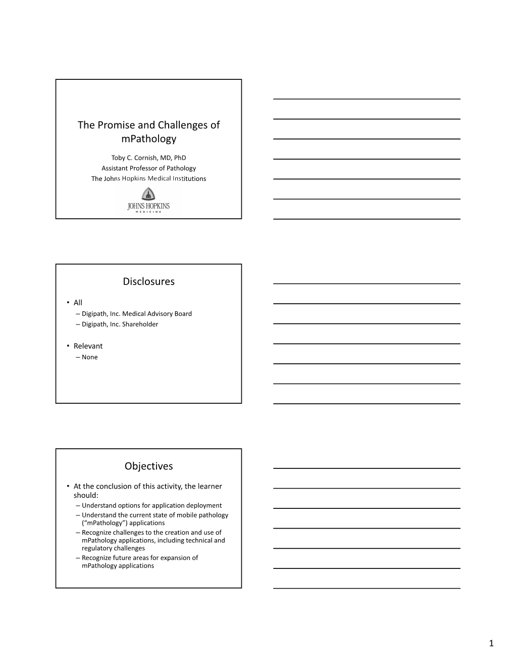 The Promise and Challenges of Mpathology Disclosures Objectives