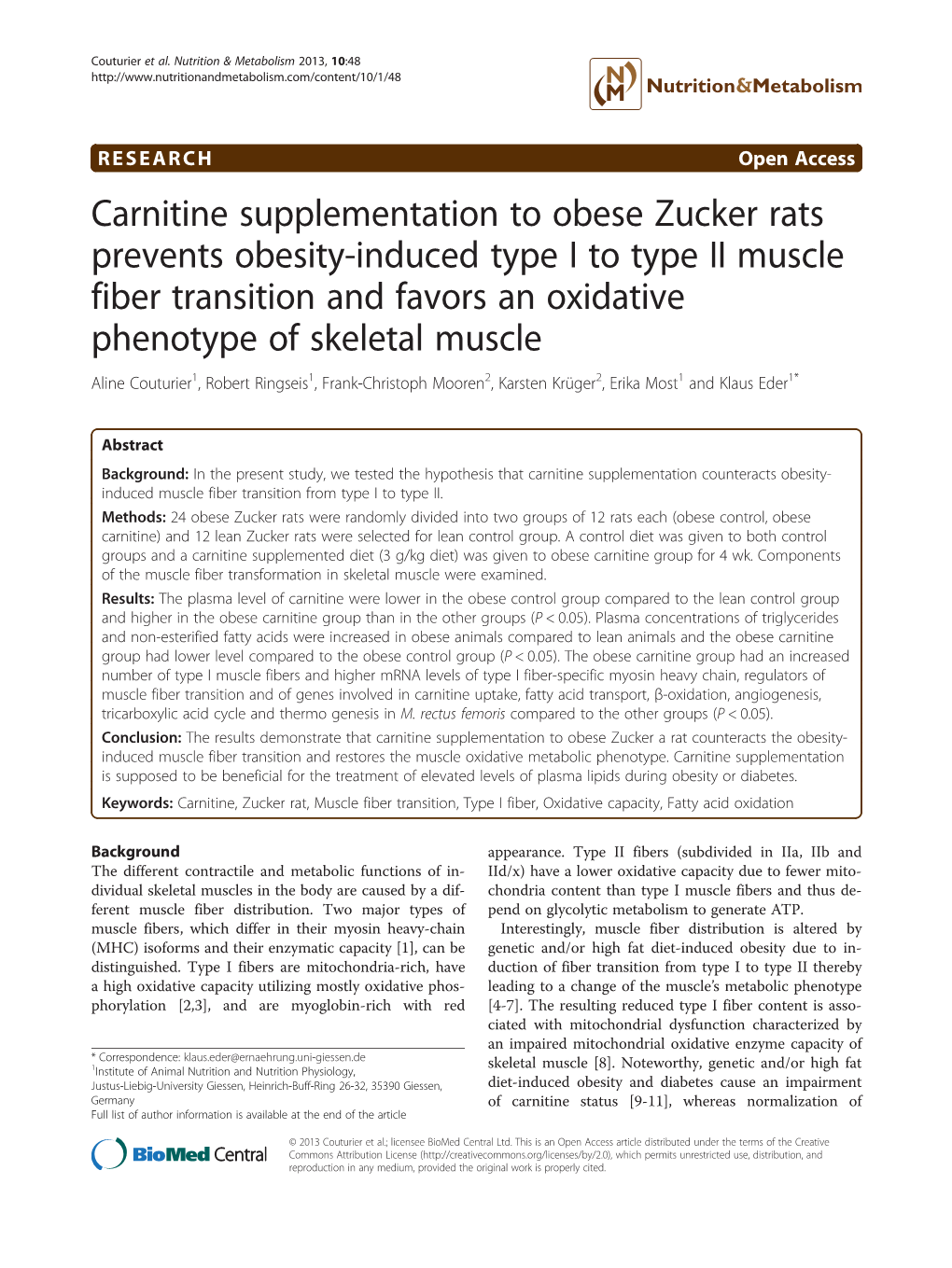 Carnitine Supplementation to Obese Zucker Rats Prevents Obesity