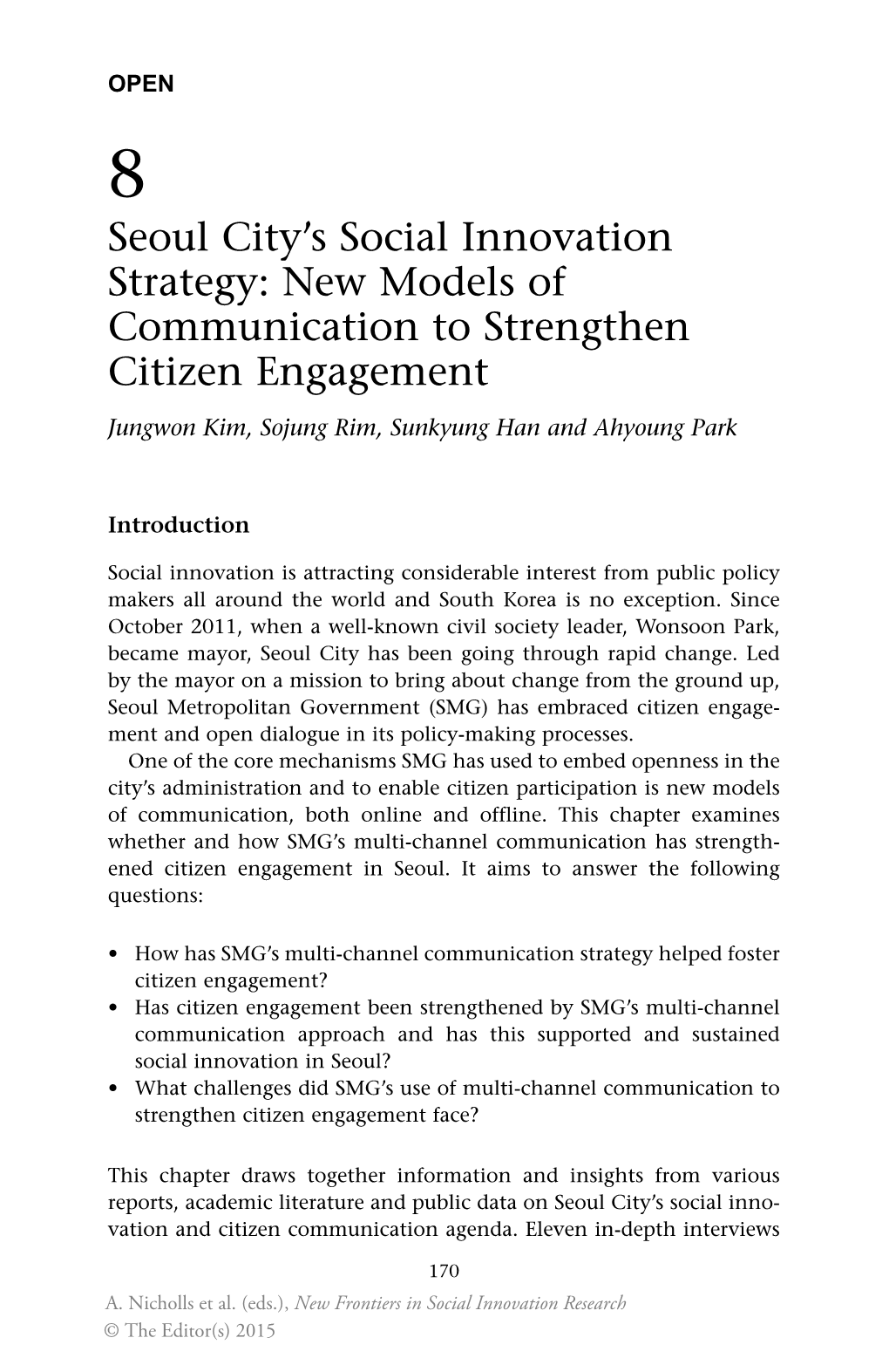 Seoul City's Social Innovation Strategy: New Models of Communication To