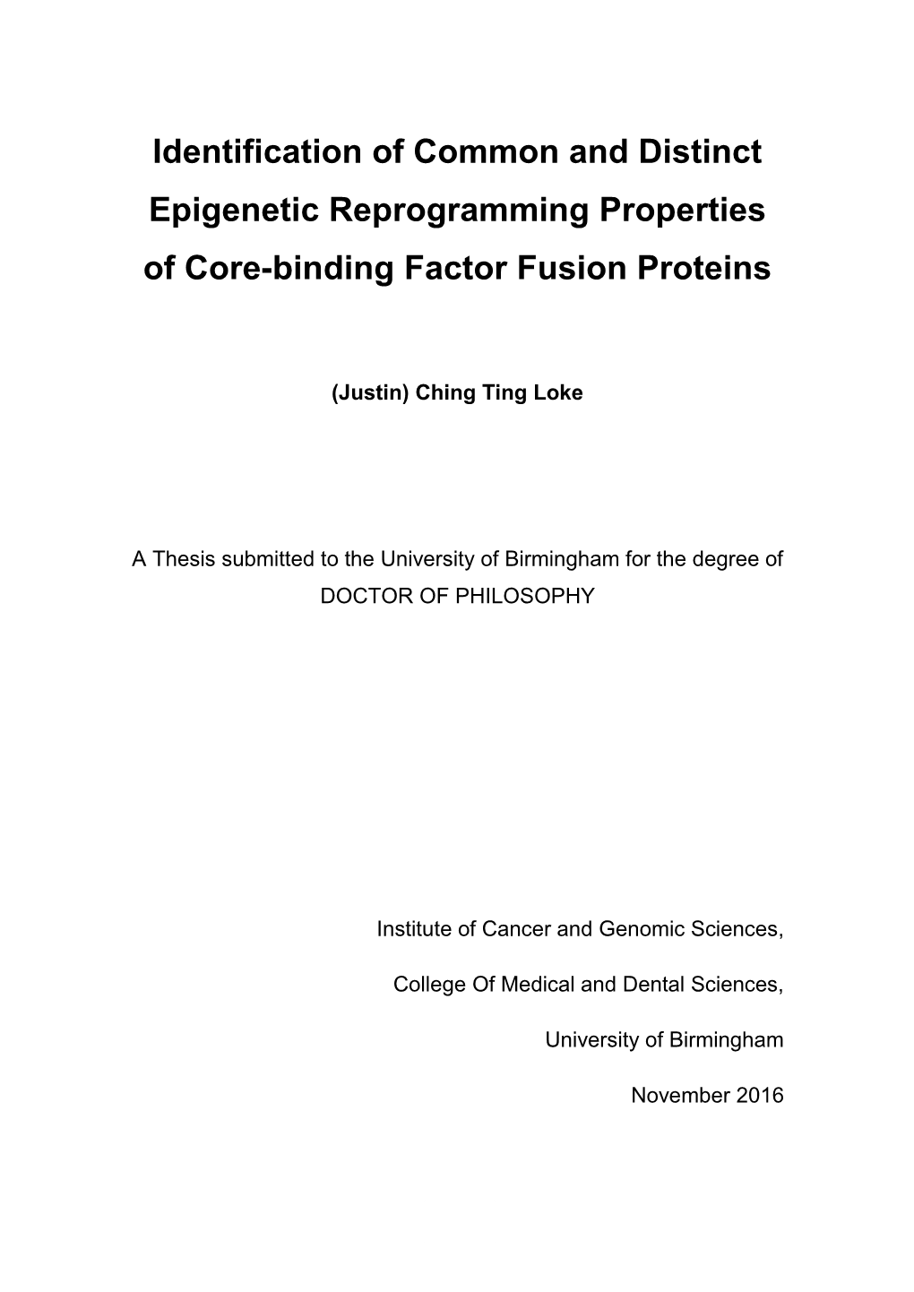 Identification of Common and Distinct Epigenetic Reprogramming Properties of Core-Binding Factor Fusion Proteins