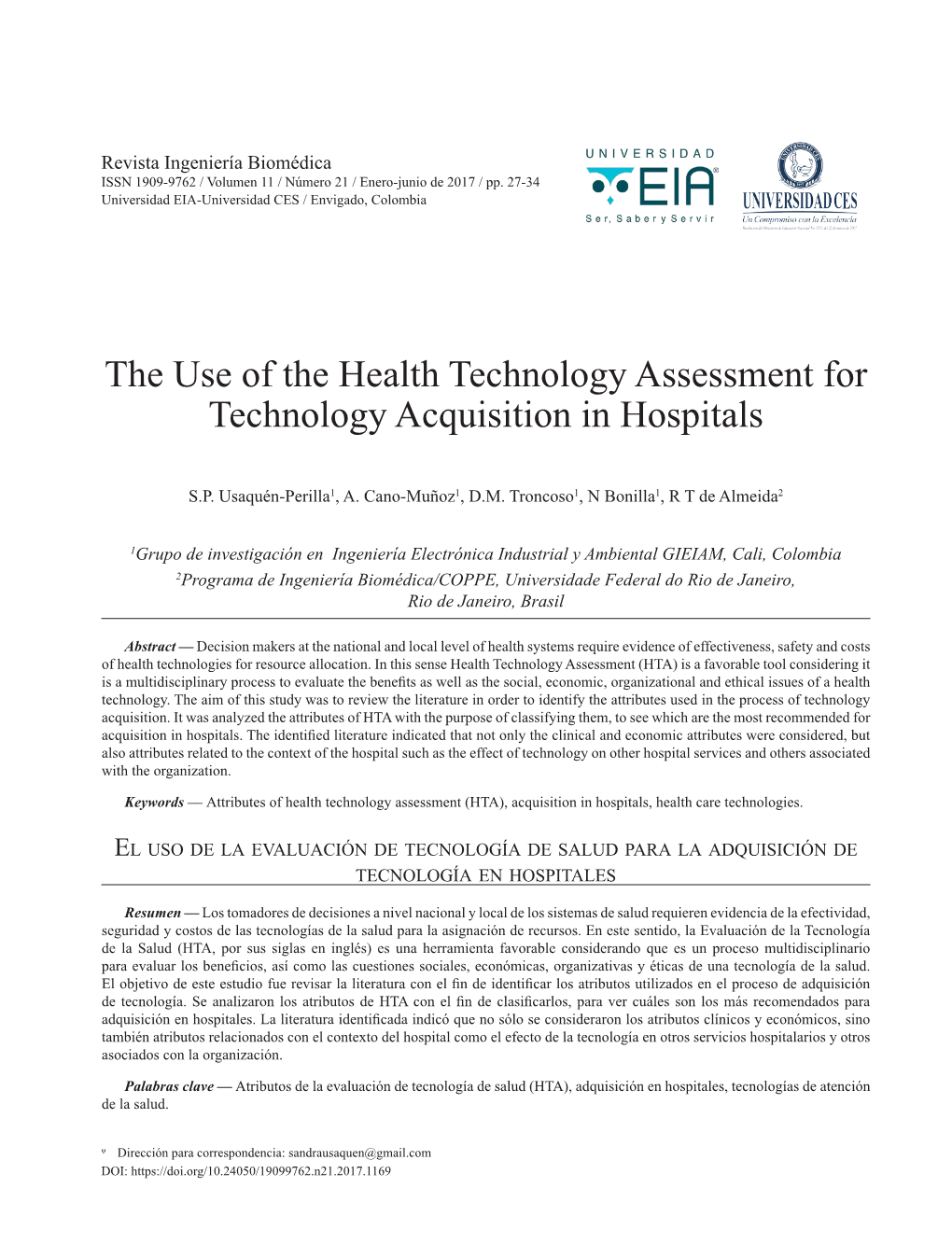 The Use of the Health Technology Assessment for Technology Acquisition in Hospitals