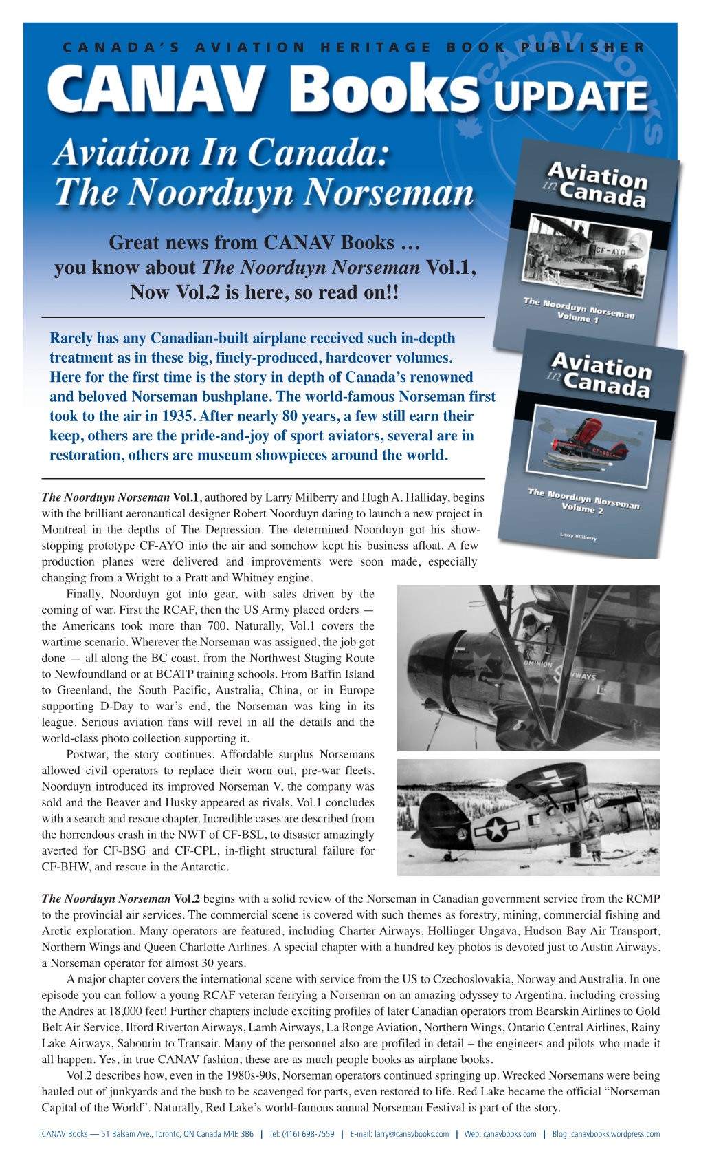 Great News from CANAV Books … You Know About the Noorduyn Norseman Vol.1, Now Vol.2 Is Here, So Read On!!