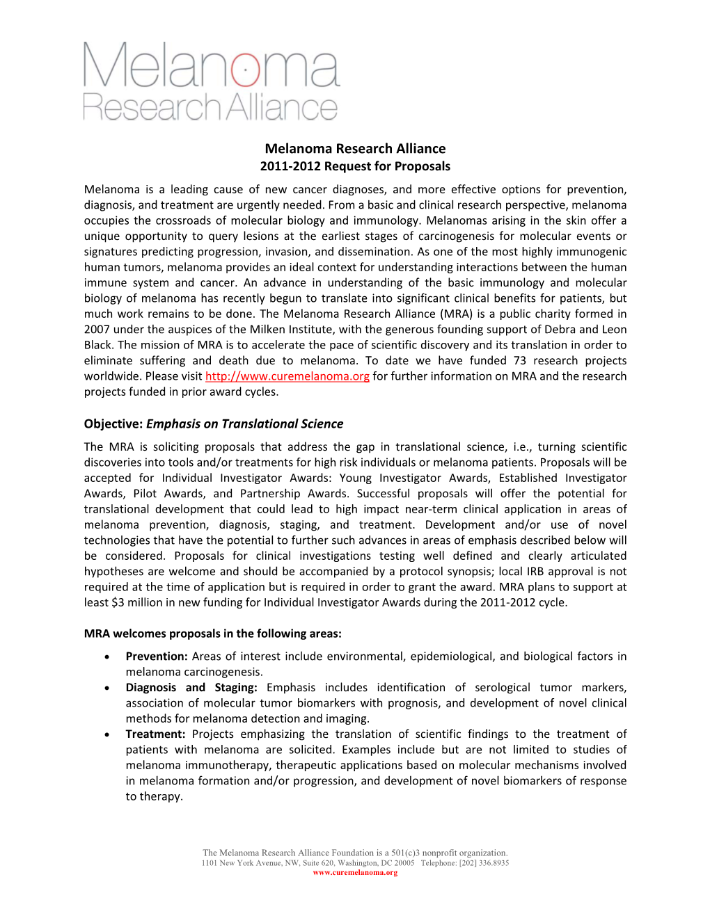 Melanoma Research Alliance 2011-2012 Request for Proposals