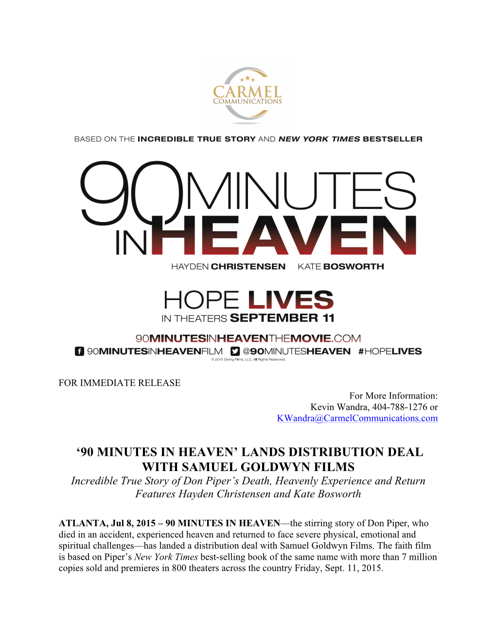 '90 Minutes in Heaven' Lands Distribution Deal with Samuel Goldwyn Films