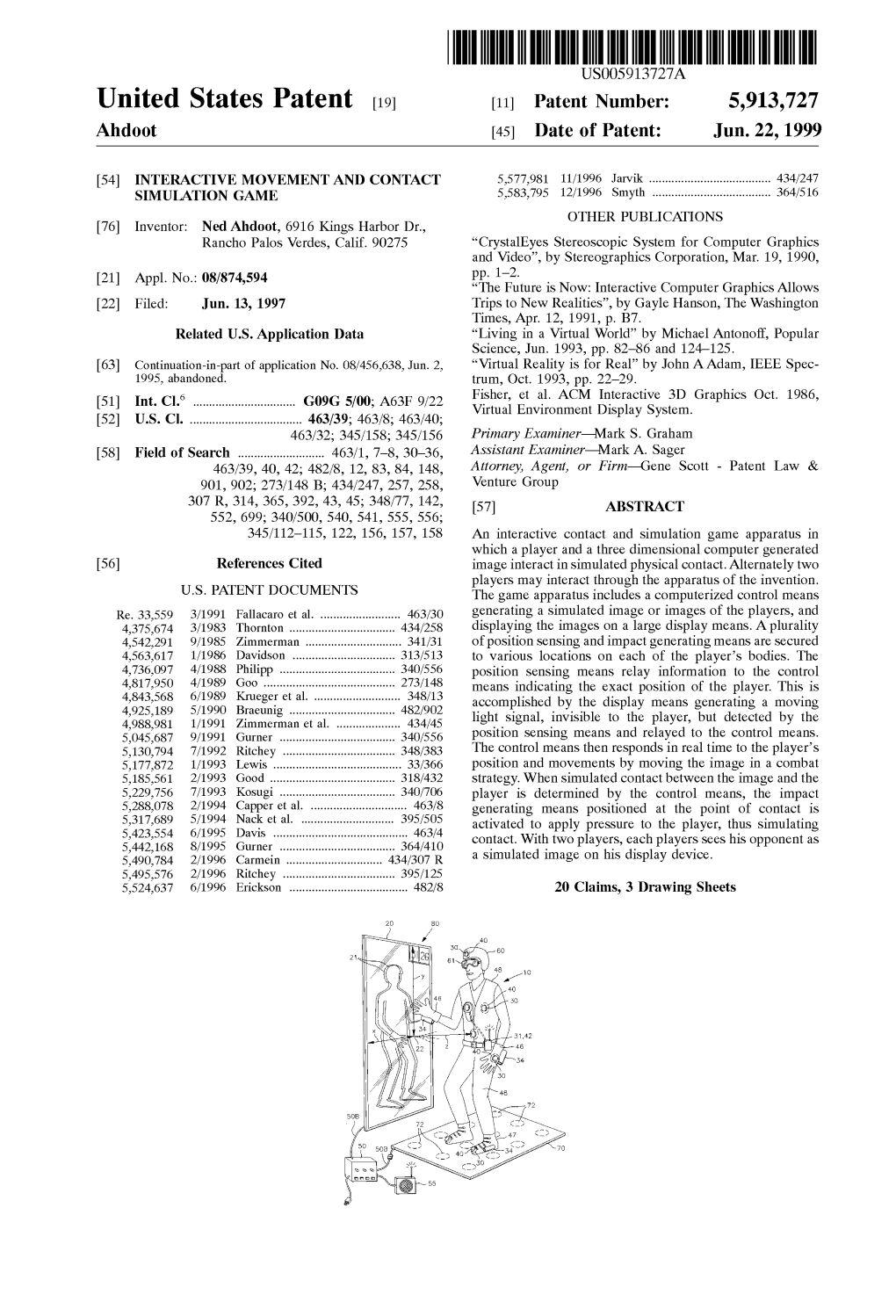 United States Patent (19) 11 Patent Number: 5,913,727 Ahdoot (45) Date of Patent: Jun