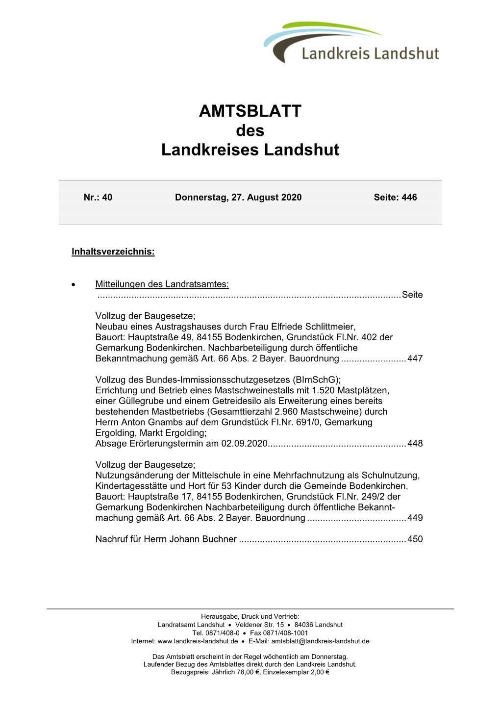 AMTSBLATT Des Landkreises Landshut