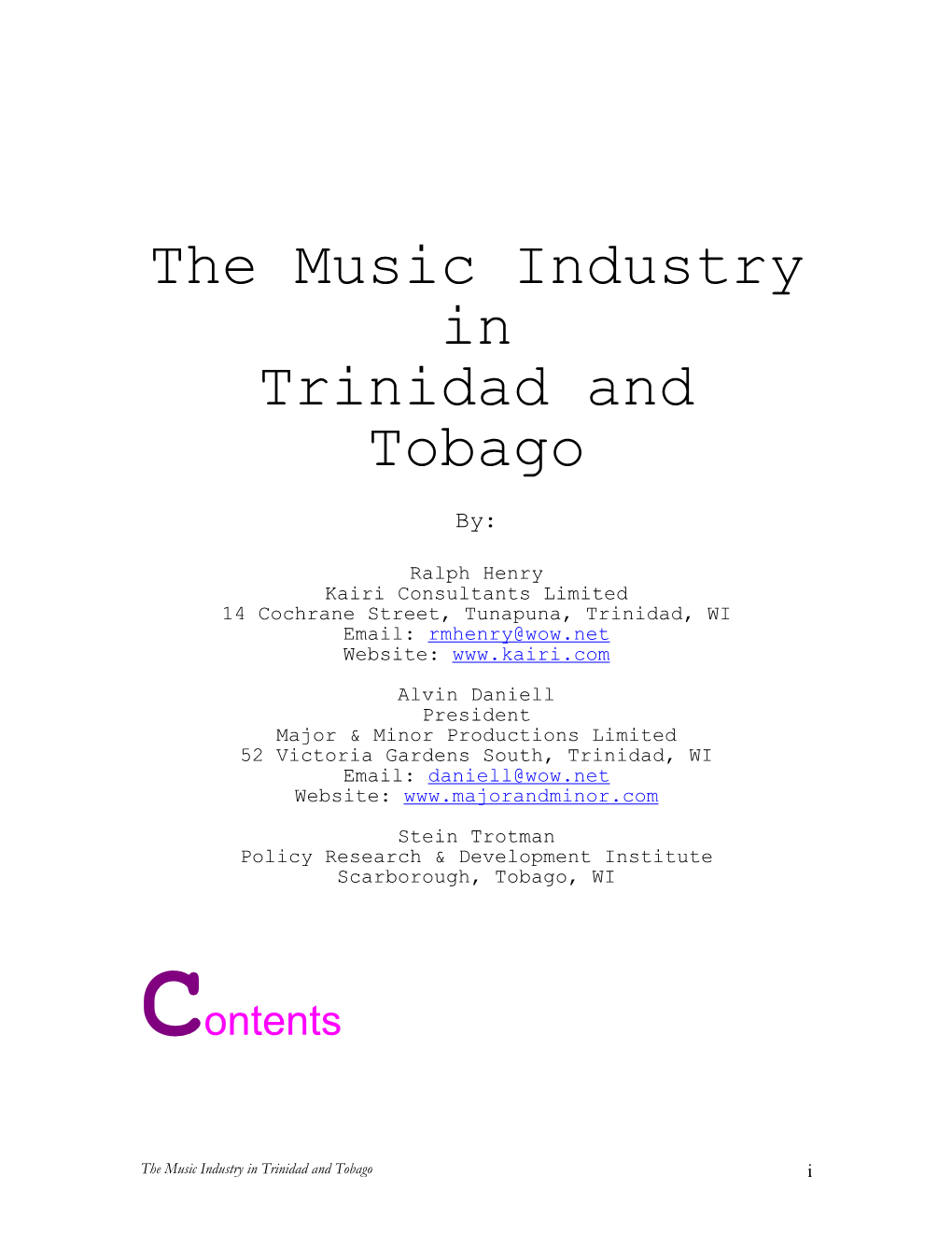 The Music Industry in Trinidad and Tobago