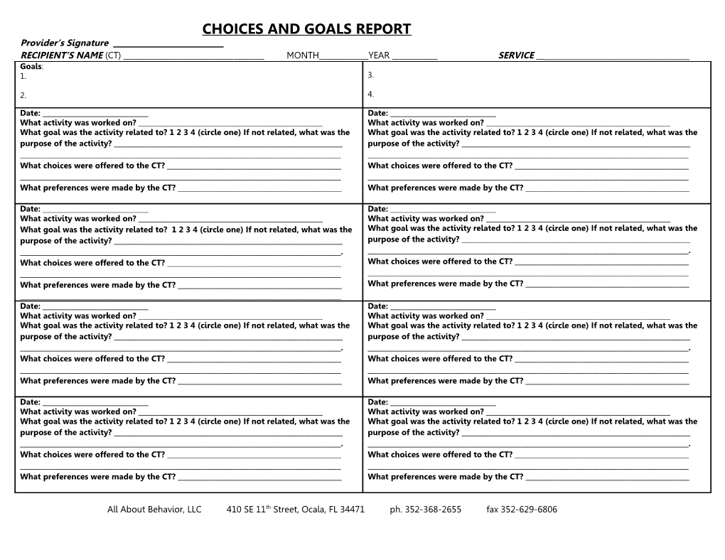 Choices and Goals Report