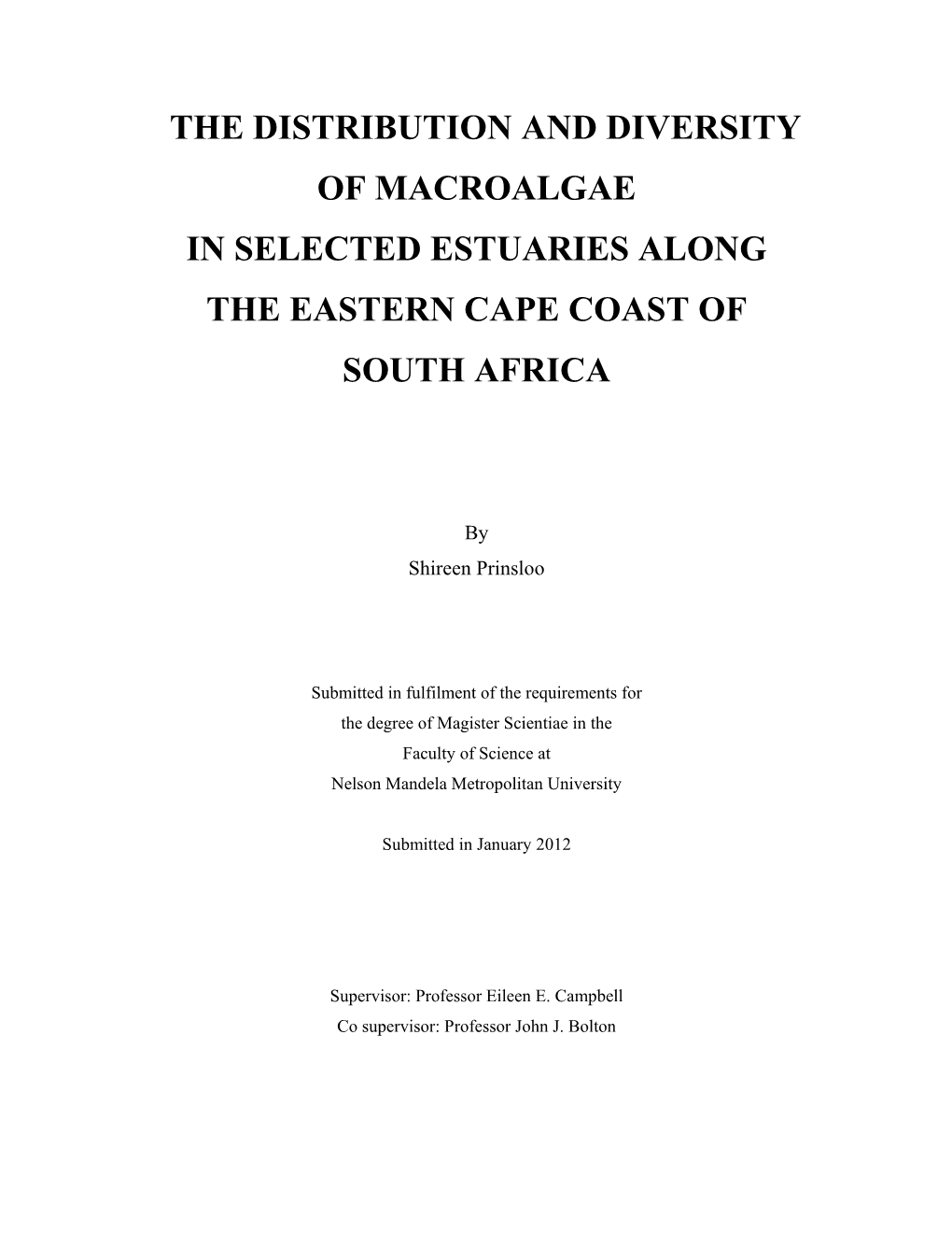 The Distribution and Diversity of Macroalgae in Selected Estuaries Along the Eastern Cape Coast of South Africa