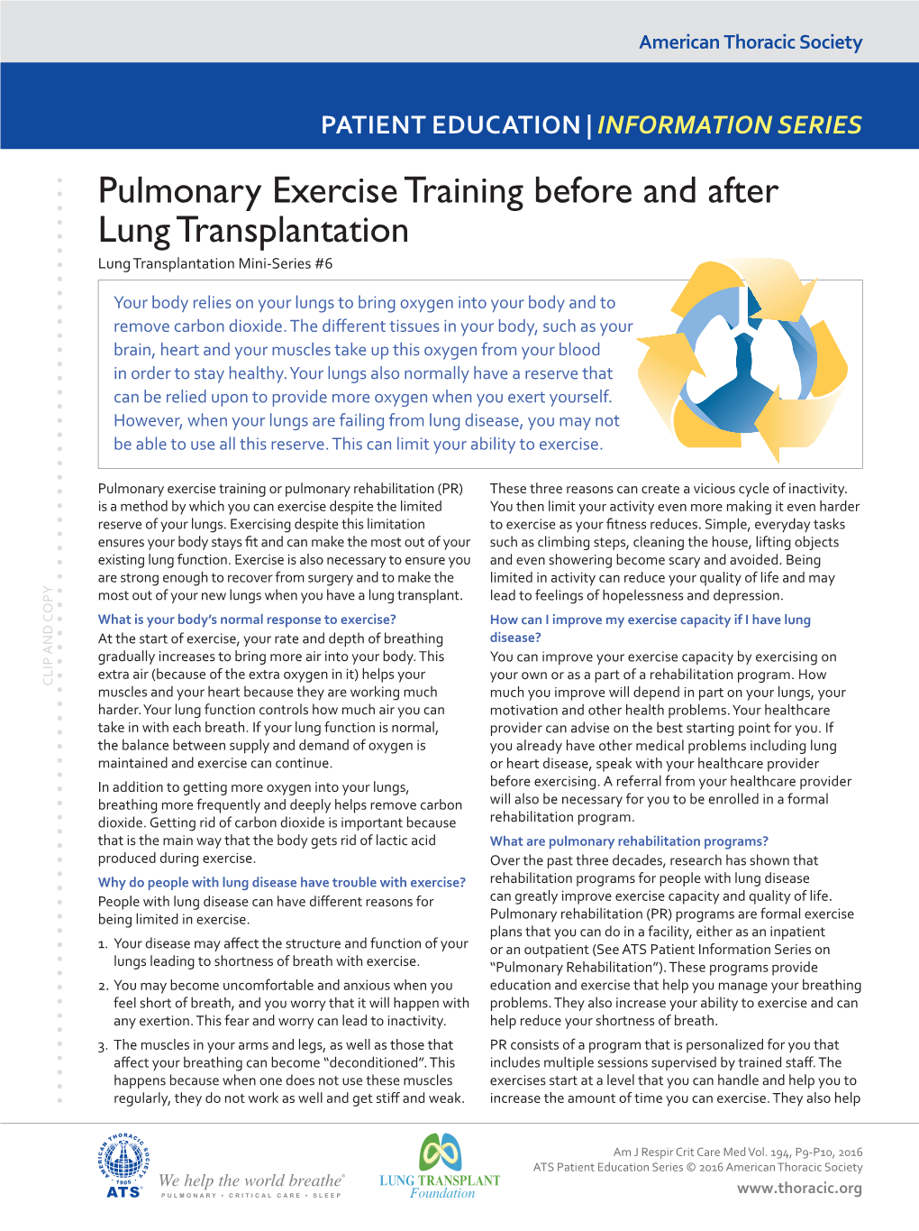 Pulmonary Exercise Training Before and After Lung Transplantation Lung Transplantation Mini-Series #6