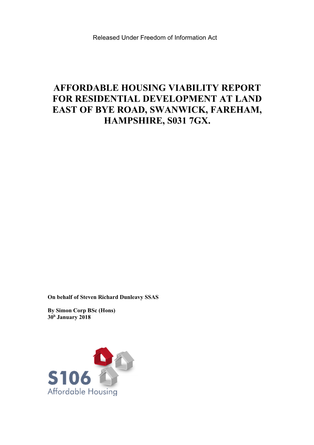 Affordable Housing Viability Report for Residential Development at Land East of Bye Road, Swanwick, Fareham, Hampshire, S031 7Gx