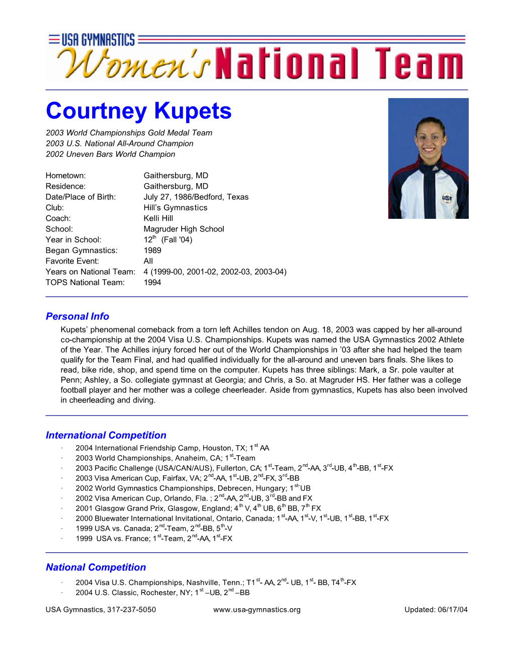 Courtney Kupets 2003 World Championships Gold Medal Team 2003 U.S