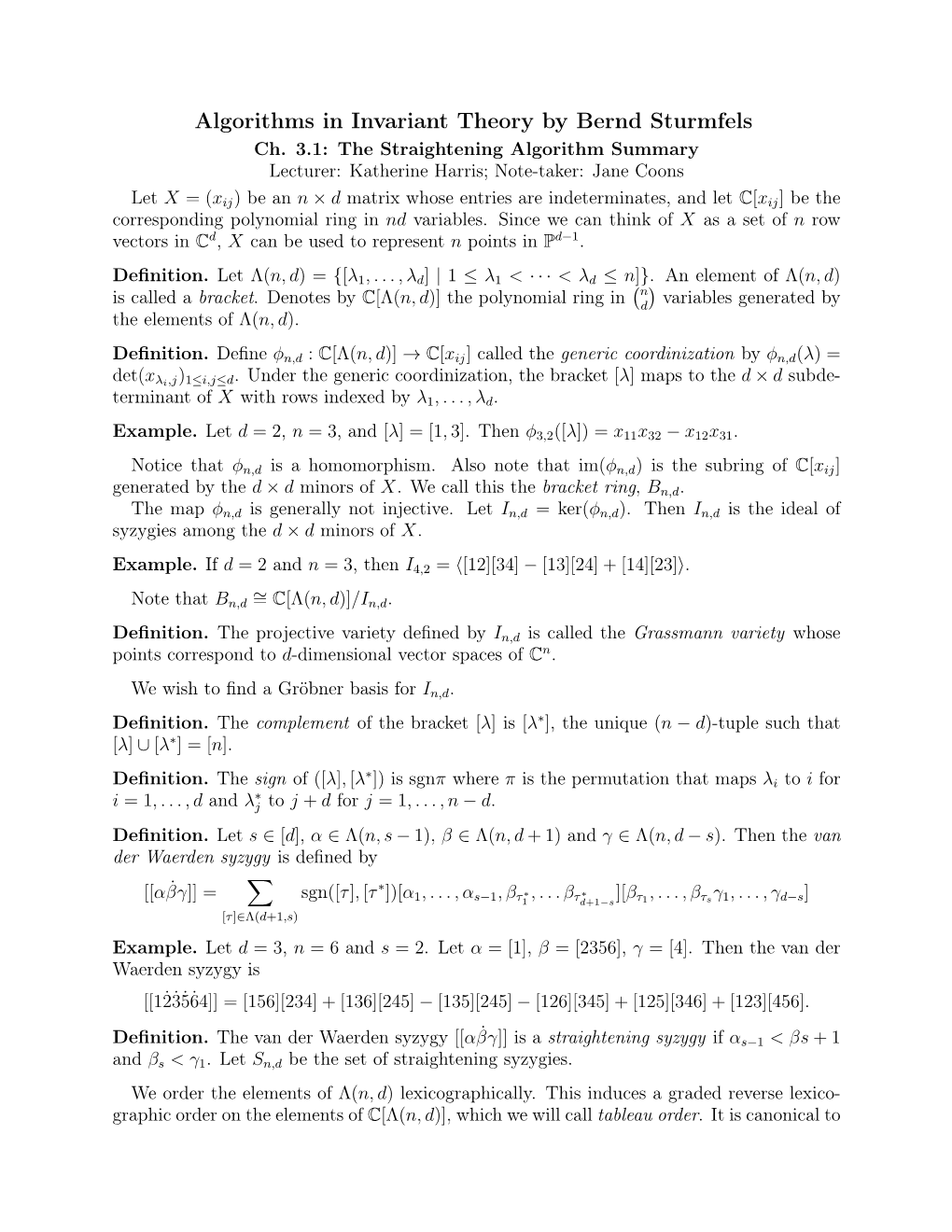 Algorithms in Invariant Theory by Bernd Sturmfels Ch