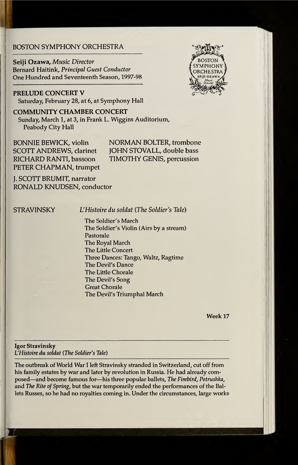 Boston Symphony Orchestra Concert Programs, Season 117, 1997-1998