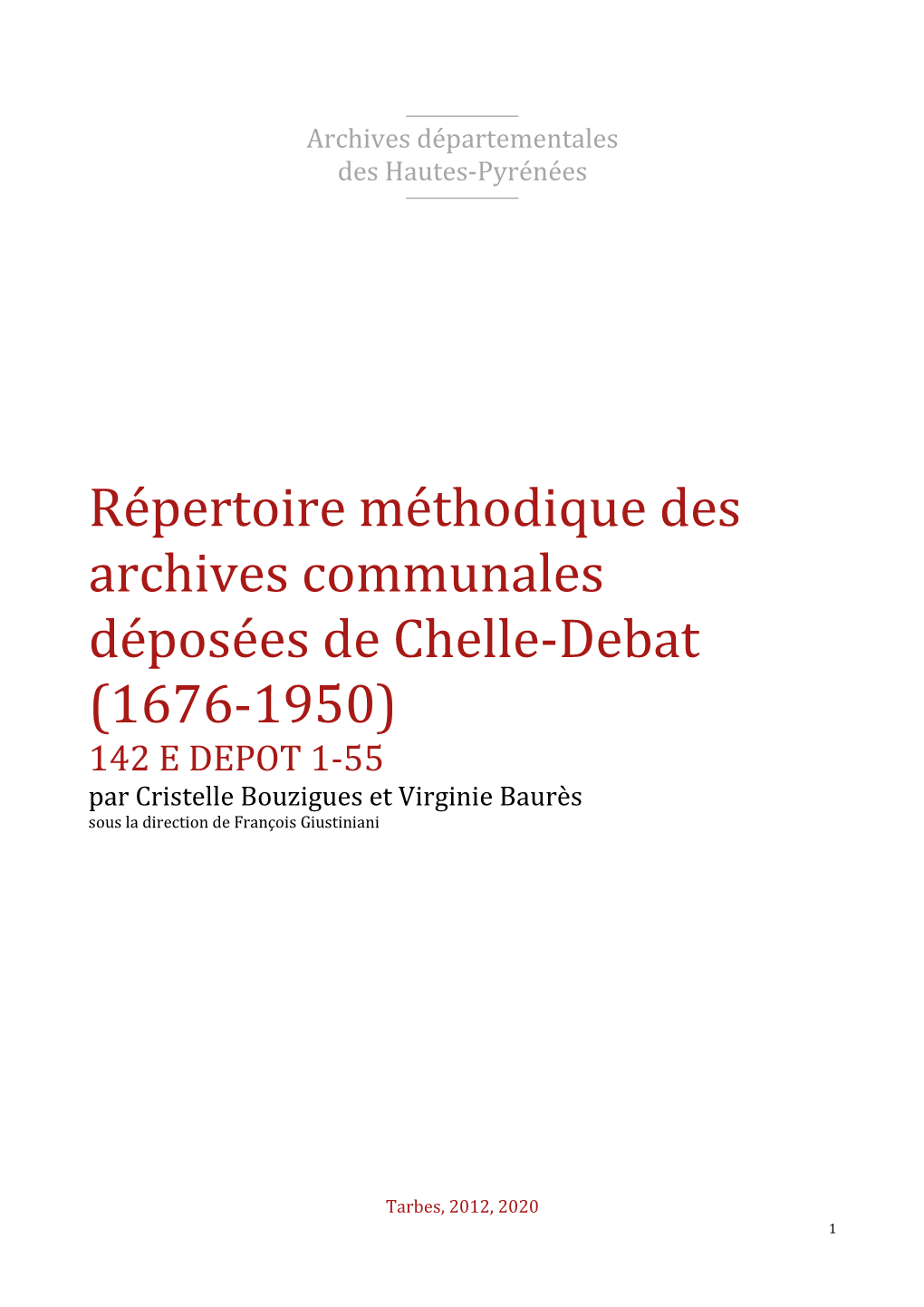 Répertoire Des Archives Déposées De Chelle-Debat