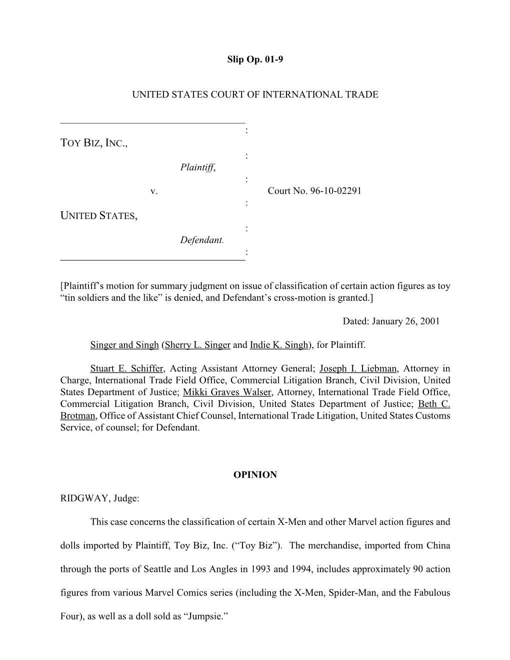 Slip Op. 01-9 UNITED STATES COURT of INTERNATIONAL TRADE