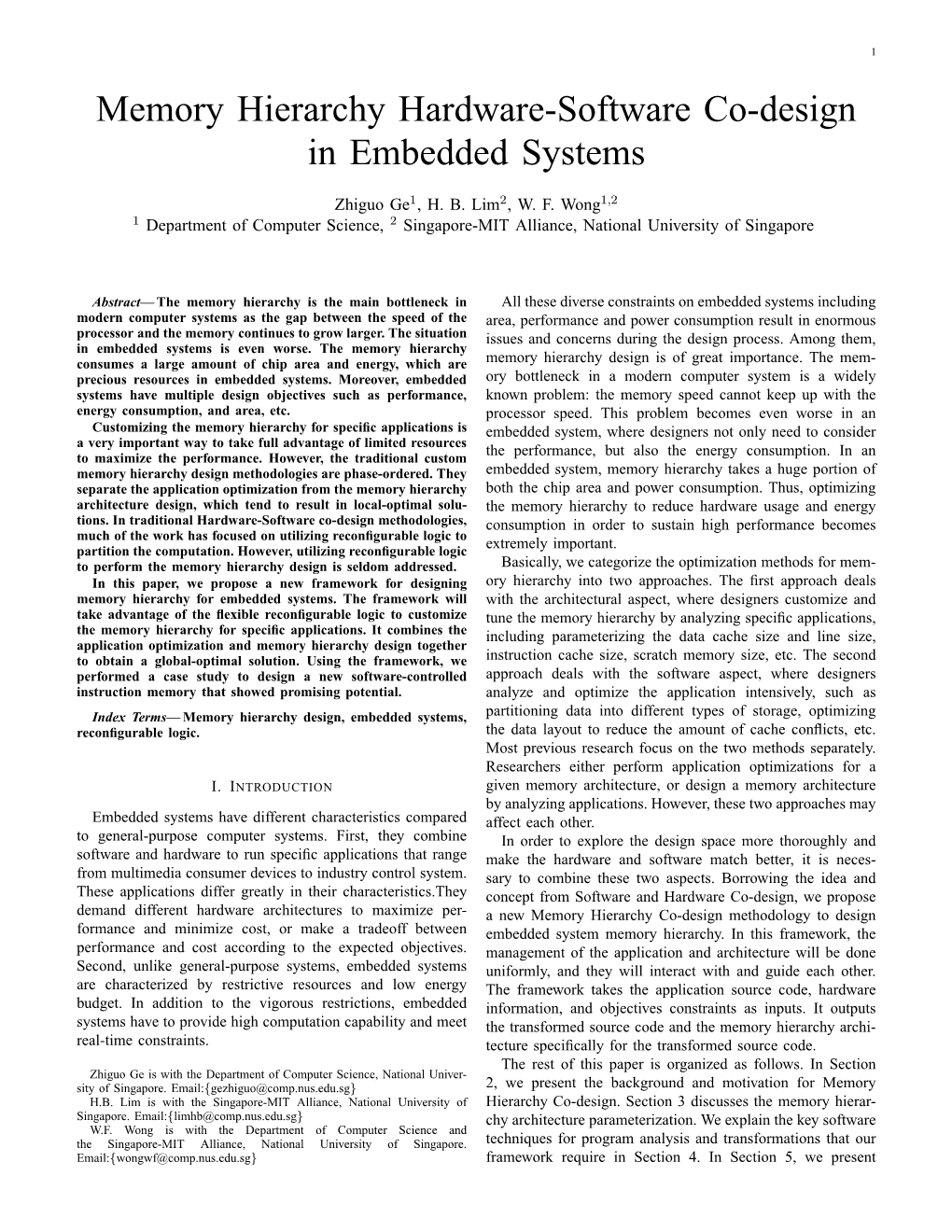 Memory Hierarchy Hardware-Software Co-Design in Embedded Systems