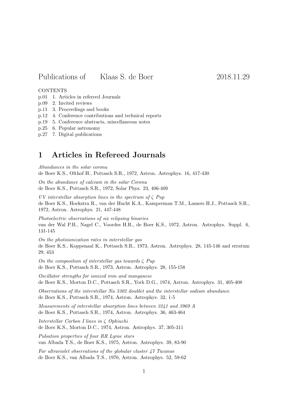 Publications of Klaas S. De Boer 2018.11.29