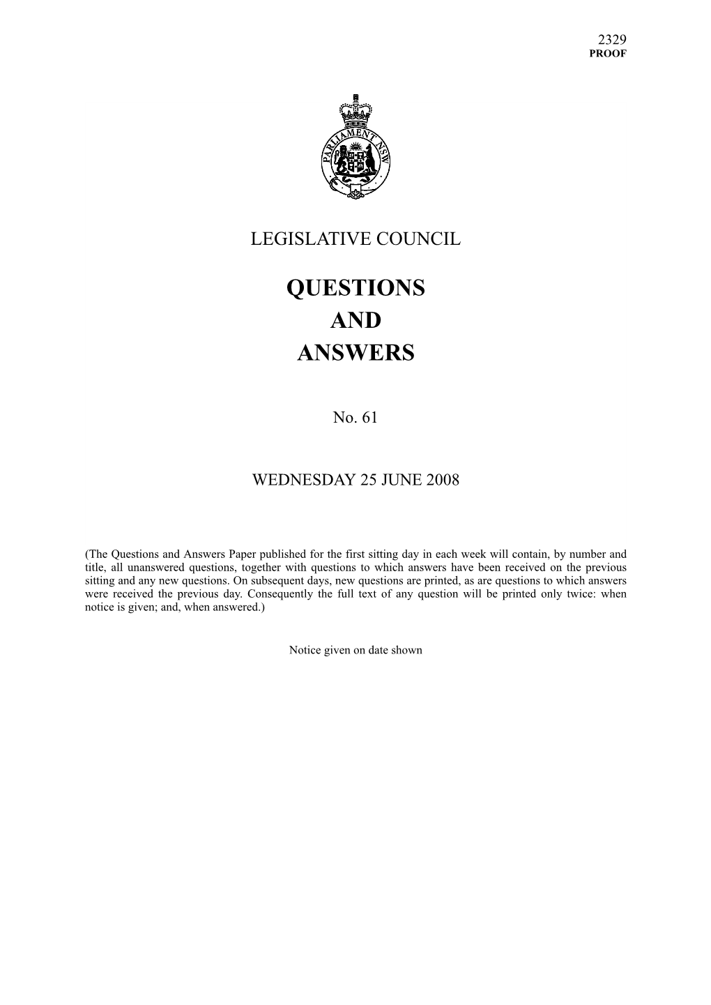 Questions & Answers Paper No. 61