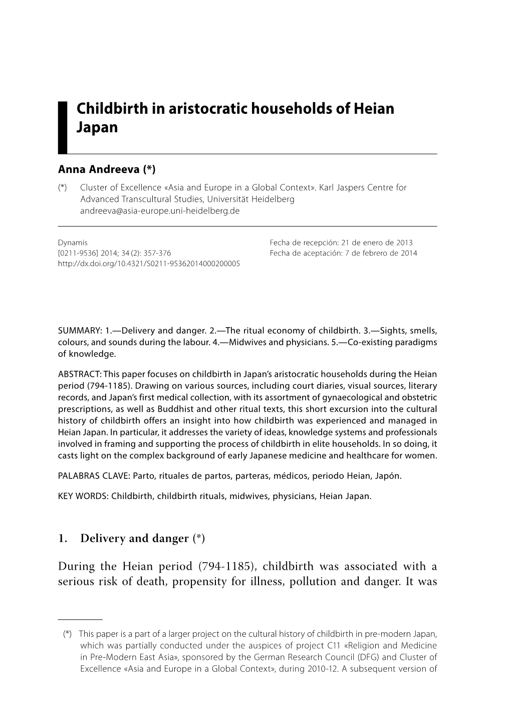 Childbirth in Aristocratic Households of Heian Japan