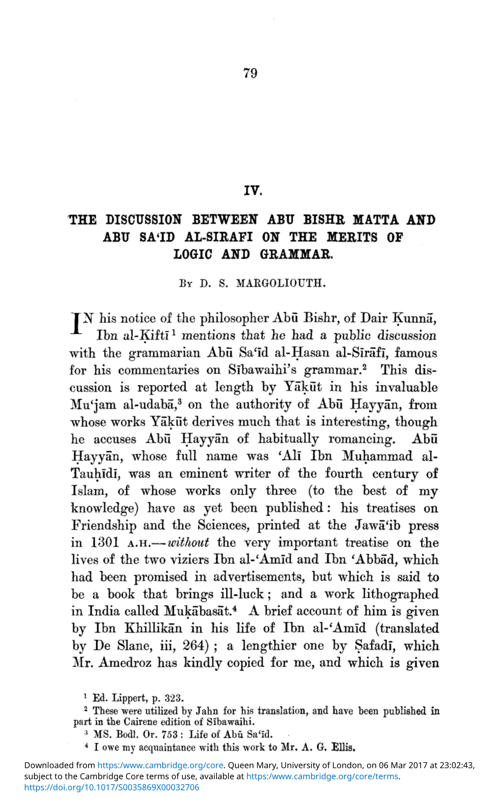 IV. the Discussion Between Abu Bishr Matta and Abu Sa'id Al-Sirafi on The