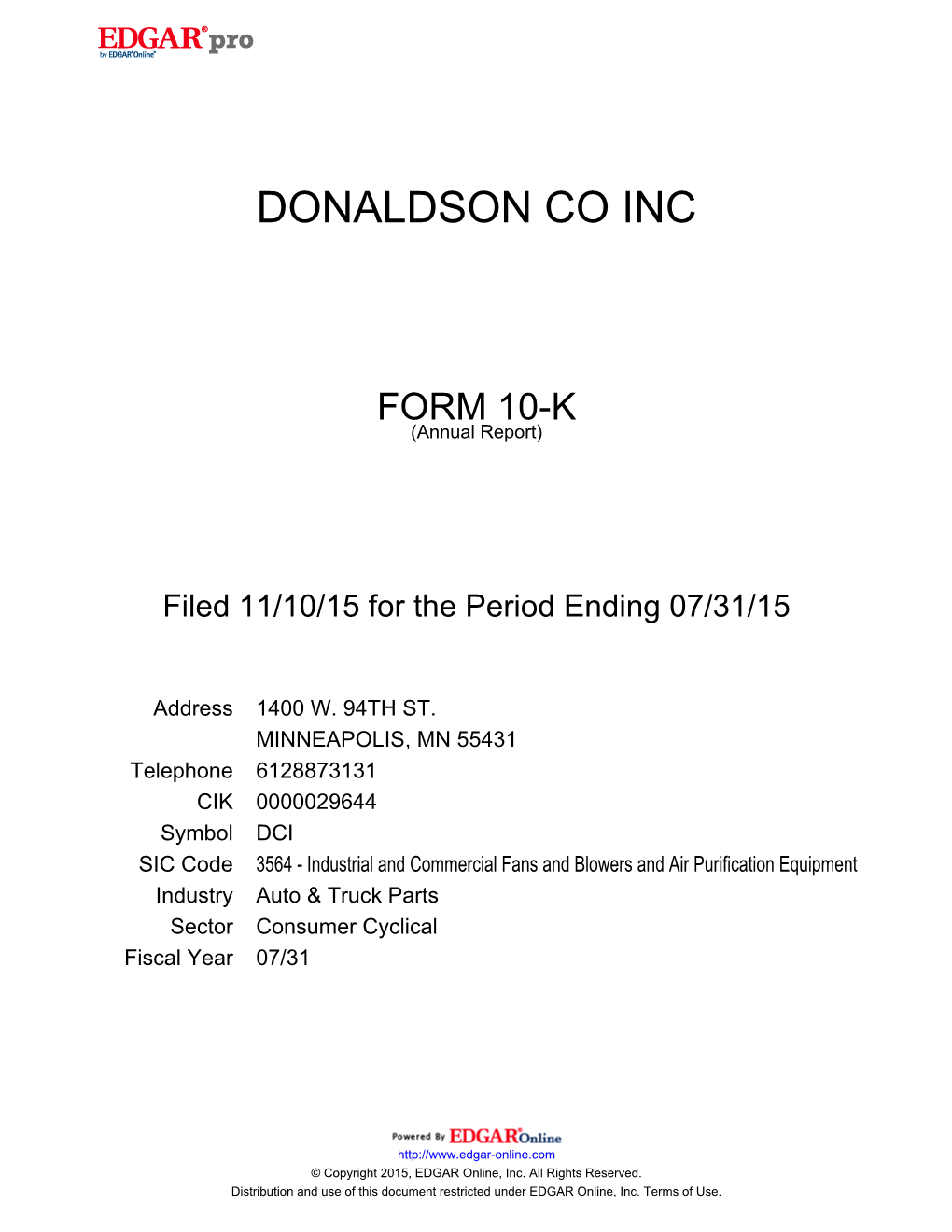 Donaldson Co Inc