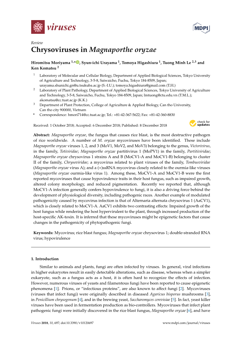 Chrysoviruses in Magnaporthe Oryzae