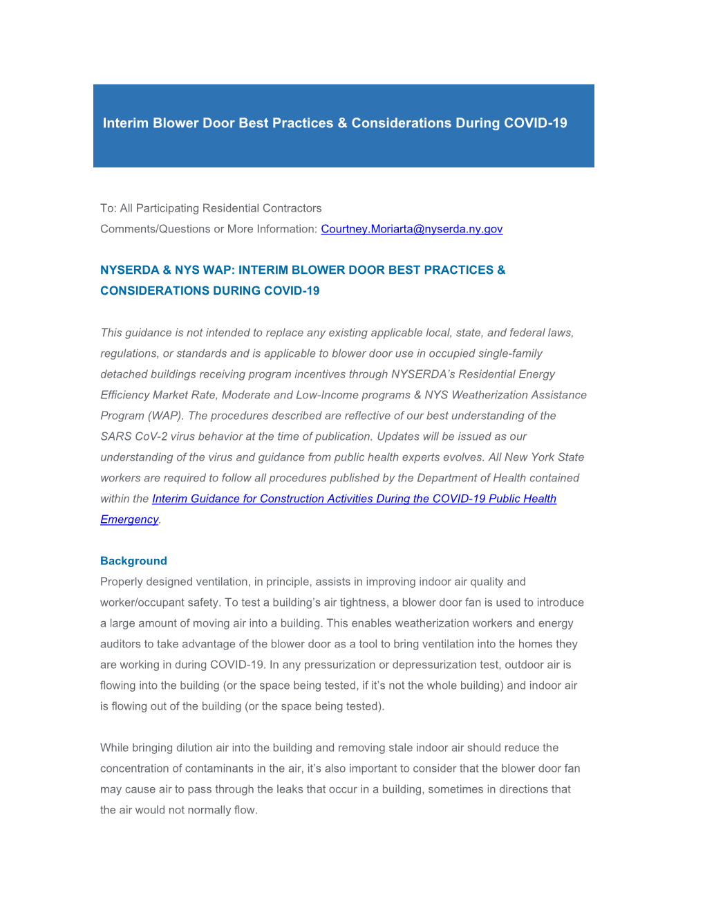 Interim Blower Door Best Practices & Considerations During COVID-19