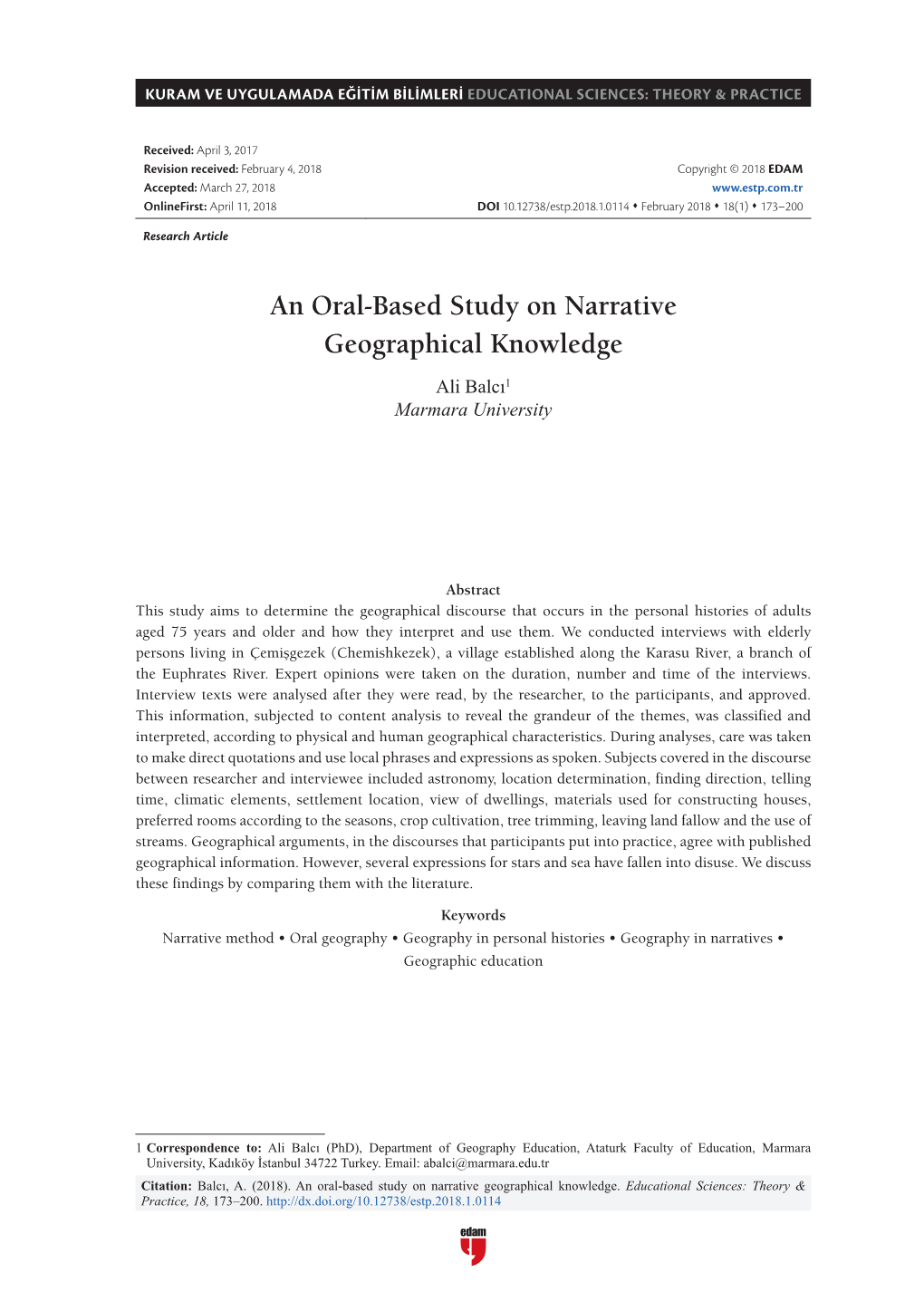 An Oral-Based Study on Narrative Geographical Knowledge