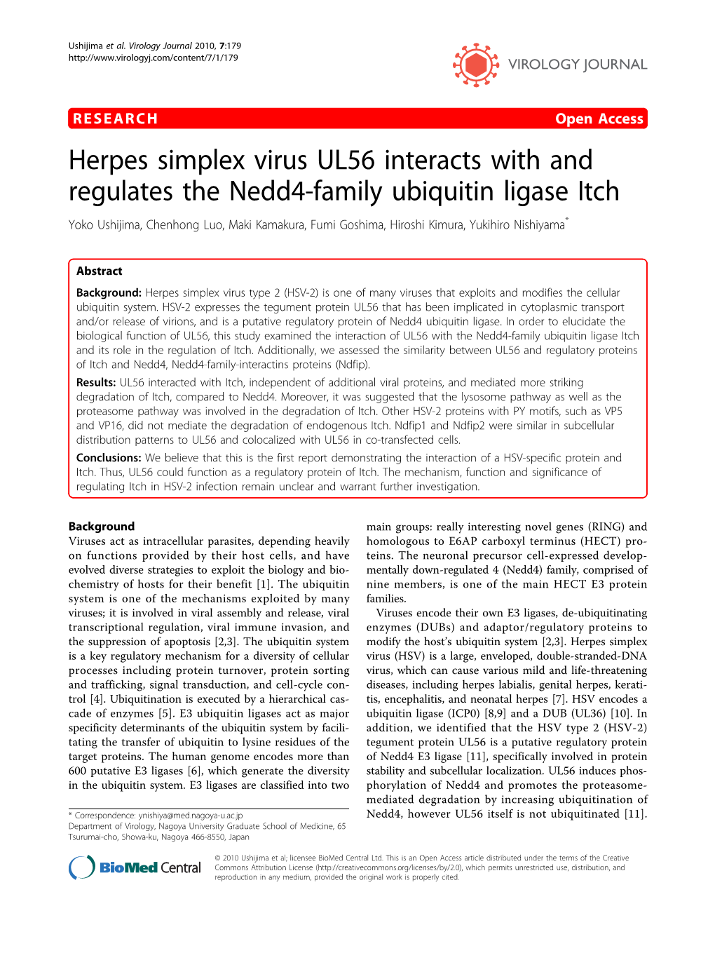 Herpes Simplex Virus UL56 Interacts with and Regulates the Nedd4