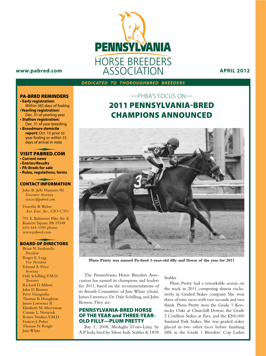 2011 PENNSYLVANIA-BRED Champions Announced