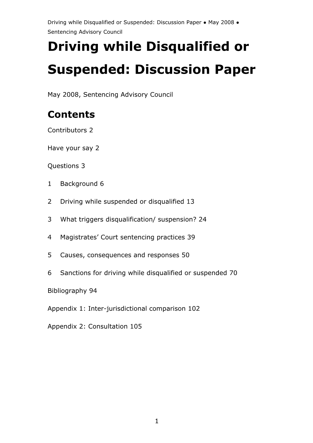 Driving While Disqualified Or Suspended: Discussion Paper