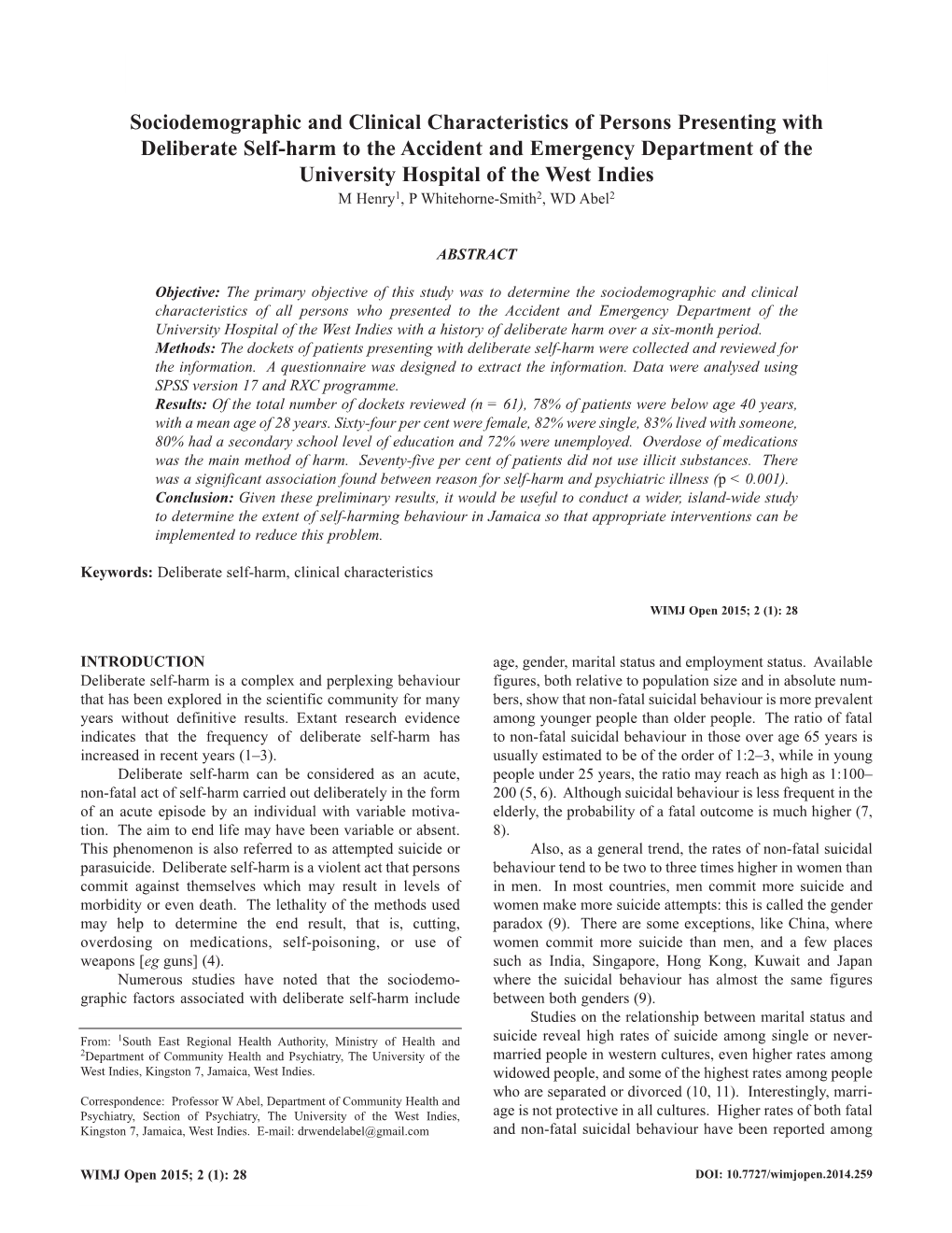 Henry Et Al--Characteristics of Persons Presenting with Self-Harm.Pdf