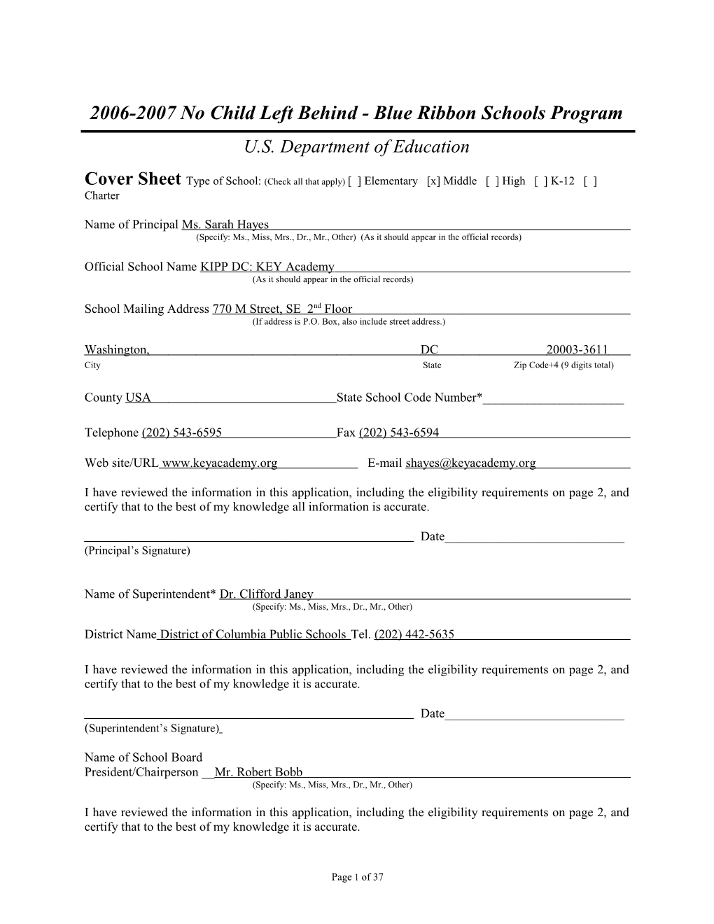 Application: 2006-2007, No Child Left Behind - Blue Ribbon Schools Program (MS Word) s7