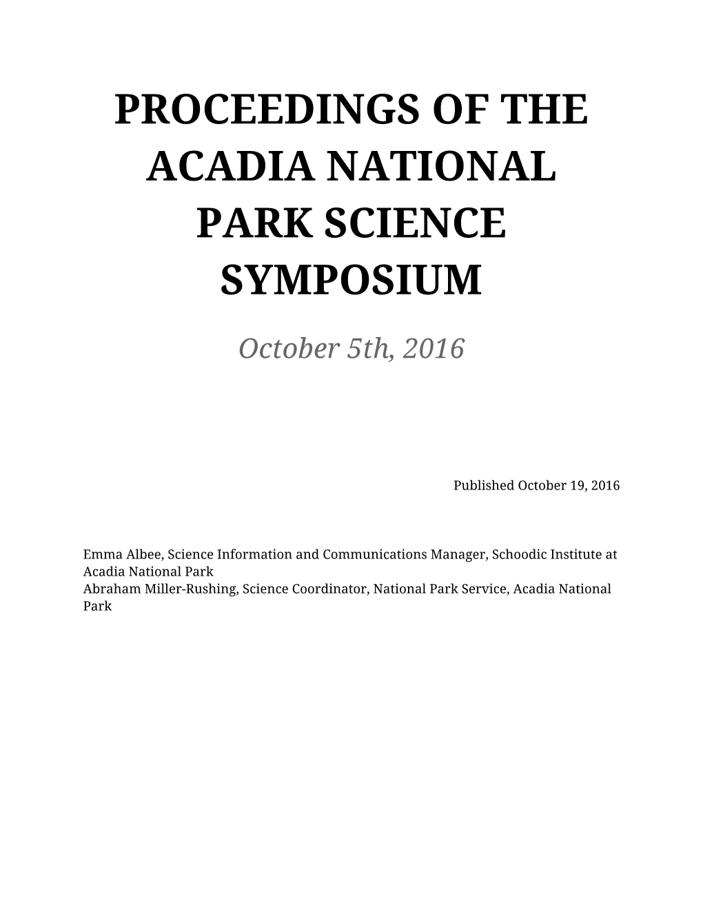 Proceedings of the Acadia National Park Science Symposium