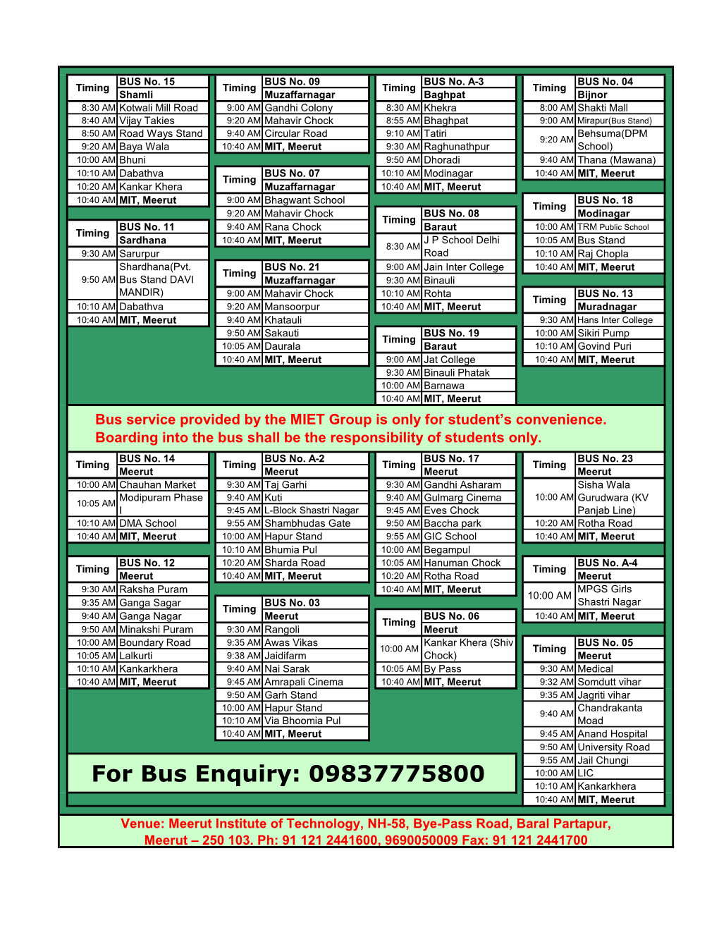 For Bus Enquiry: 09837775800