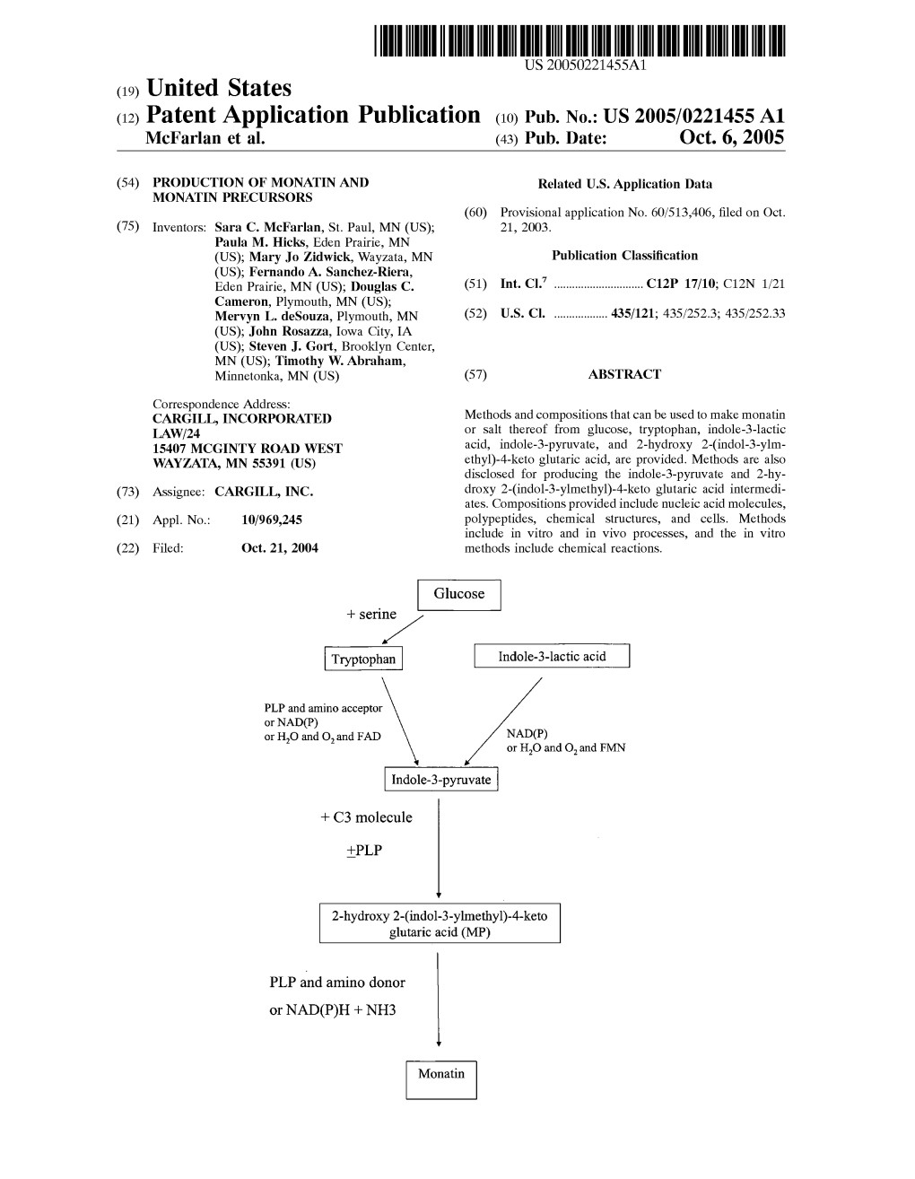 (12) Patent Application Publication (10) Pub. No.: US 2005/0221455A1 Mcfarlan Et Al