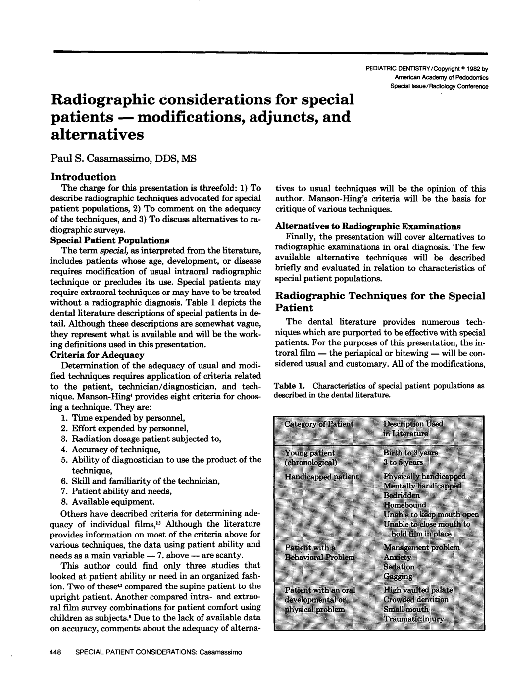 Radiographic Considerations for Special Patients -- Modifications, Adjuncts, and Alternatives