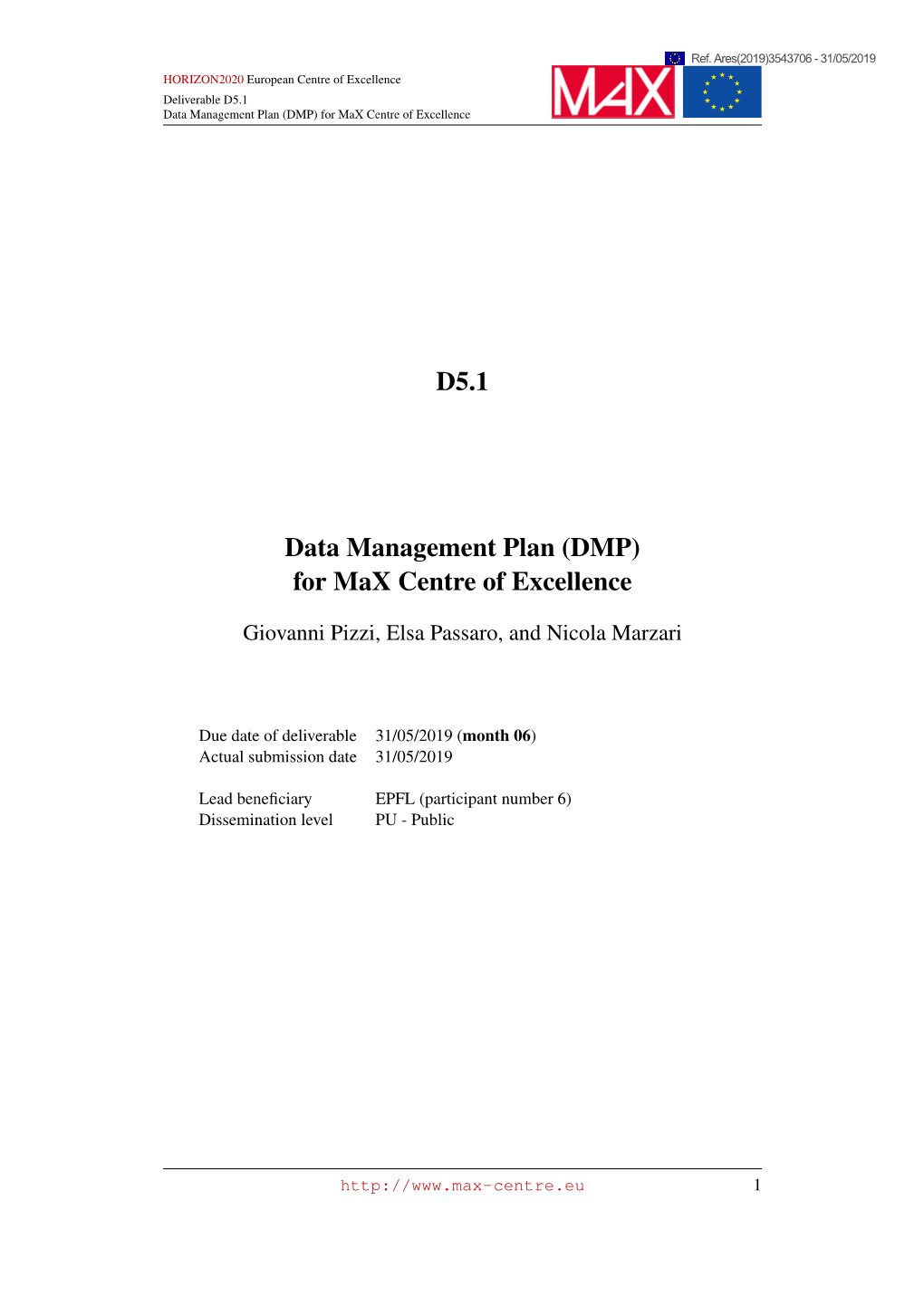 D5.1 Data Management Plan (DMP) for Max Centre of Excellence