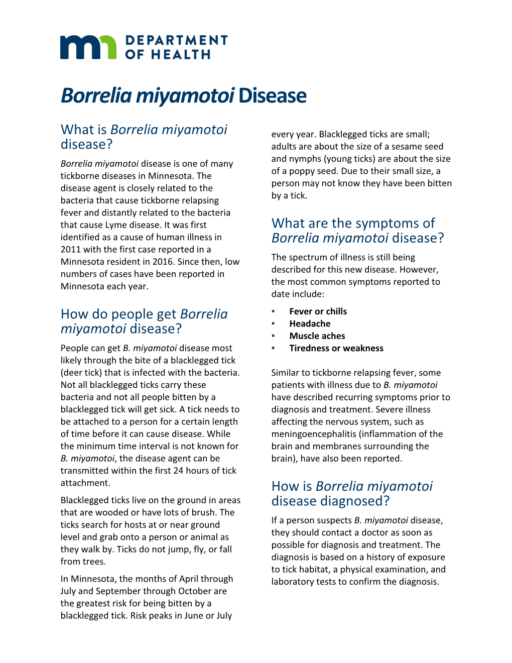 Borrelia Miyamotoi Disease Fact Sheet