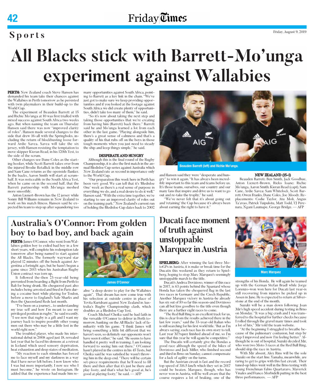 Blacks Stick with Barrett-Mo'unga Experiment Against Wallabies