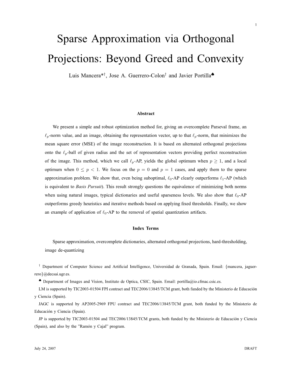 Sparse Approximation Via Orthogonal Projections: Beyond Greed and Convexity