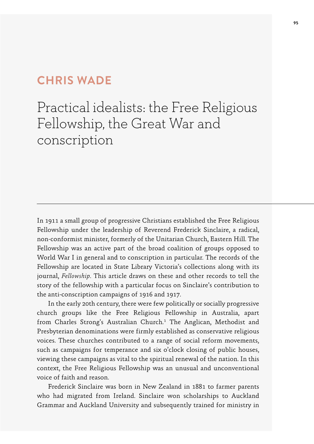 The Free Religious Fellowship, the Great War and Conscription