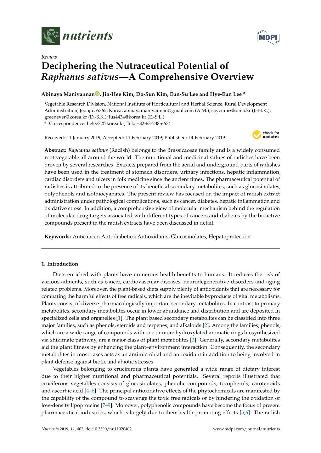 Deciphering the Nutraceutical Potential of Raphanus Sativus—A Comprehensive Overview